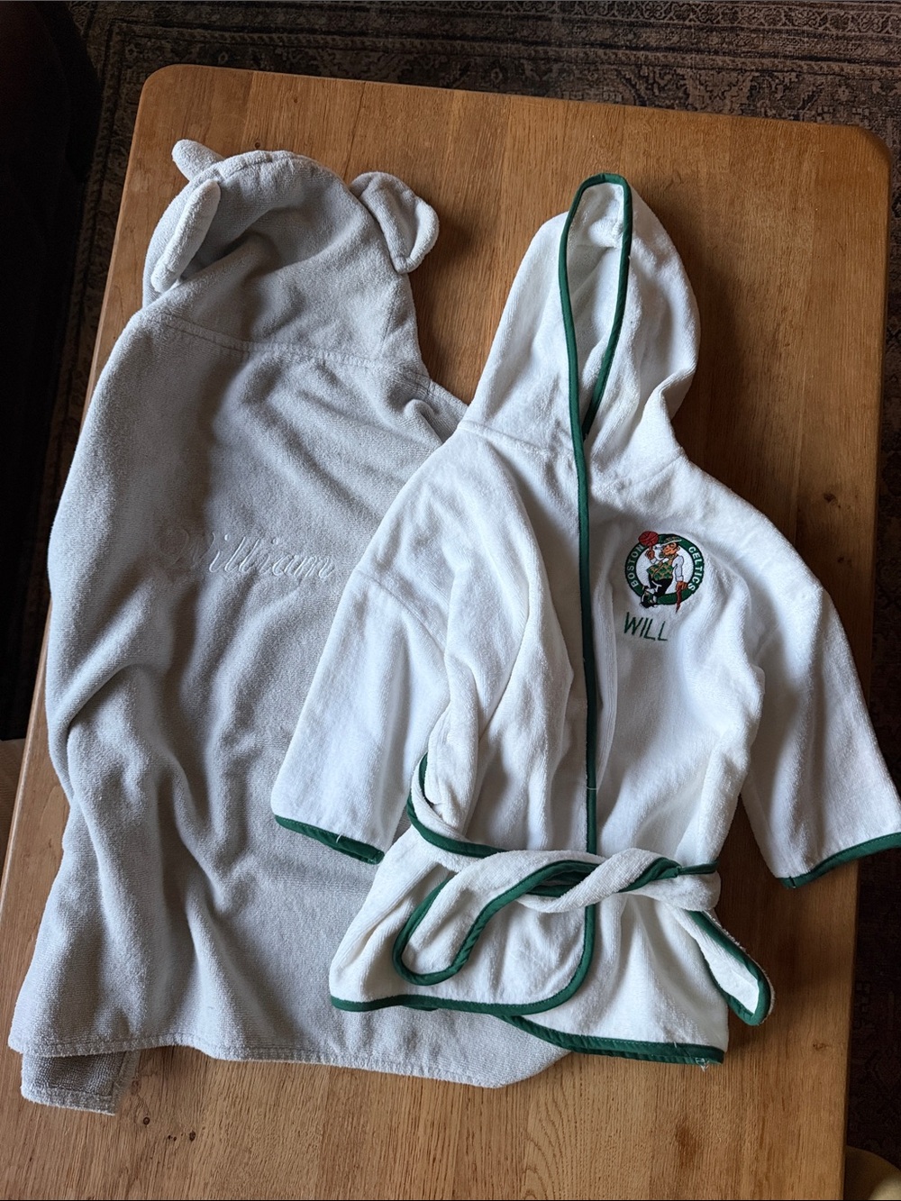 Personalized baby towel and Celtics Robe with Green Trim - Will